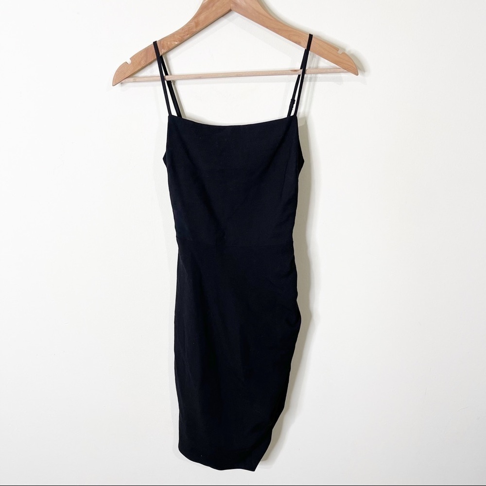 WAYF Black Bardot Smocked Ruched Open Back Mini Dress Size XS NWOT - Picture 3 of 8